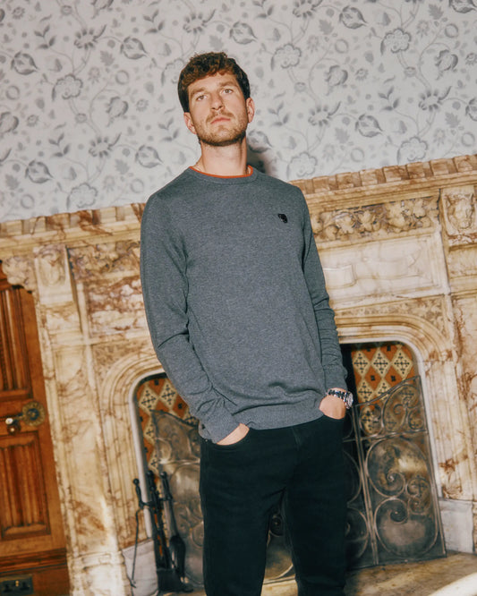 SUDU Sweatshirt 1876 Knitted Crew Neck Sweat - Charcoal