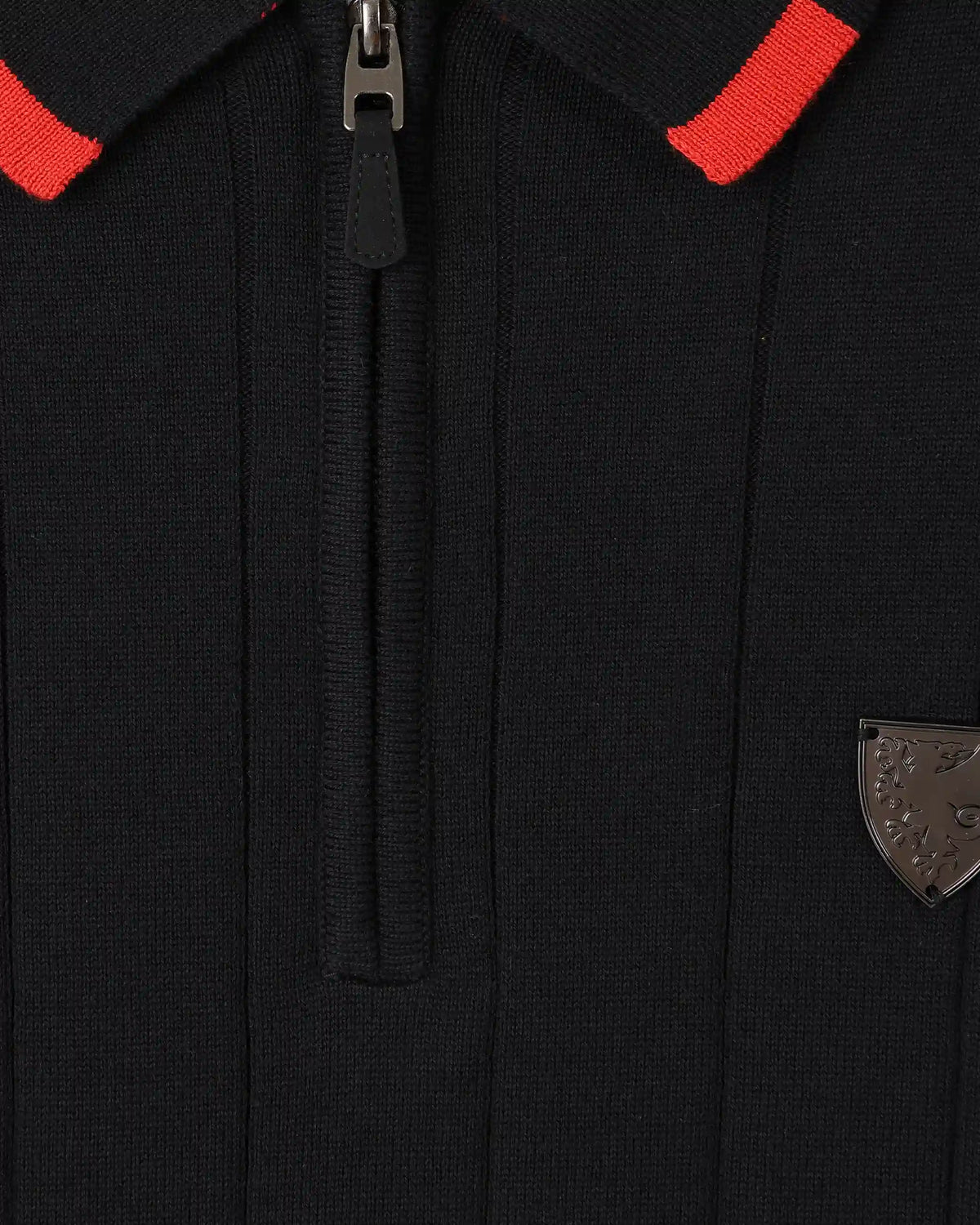 SUDU Polo 1876 Long Sleeve Knitted Polo - Black