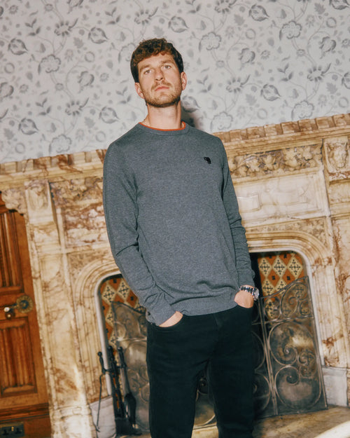 SUDU Sweatshirt 1876 Knitted Crew Neck Sweat - Charcoal