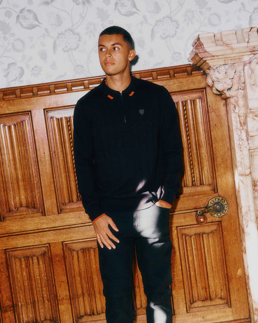 SUDU Polo 1876 Long Sleeve Knitted Polo - Black