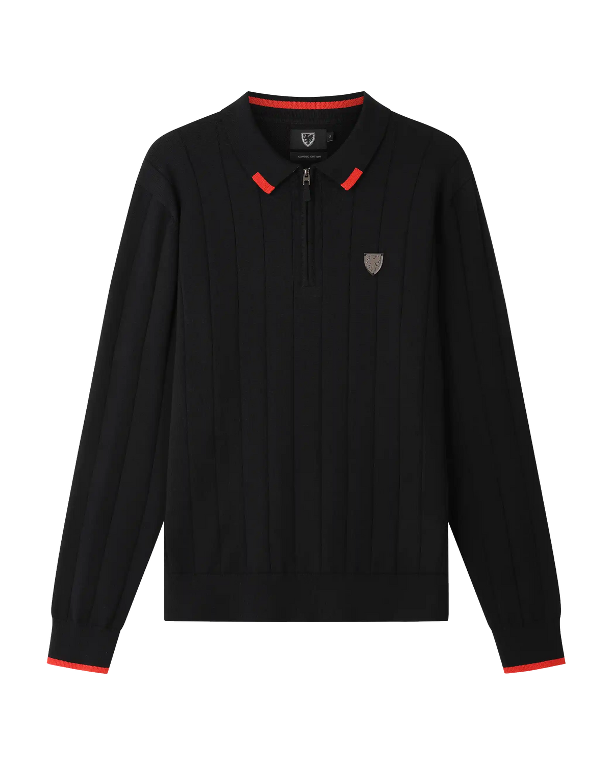 SUDU Polo 1876 Long Sleeve Knitted Polo - Black