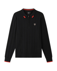 SUDU Polo 1876 Long Sleeve Knitted Polo - Black