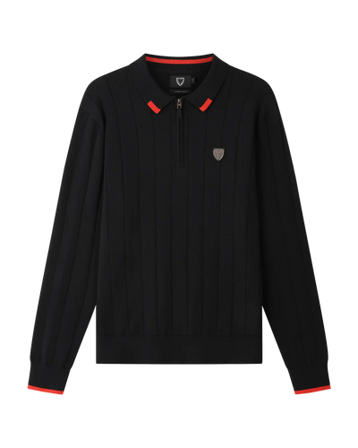 SUDU Polo 1876 Long Sleeve Knitted Polo - Black