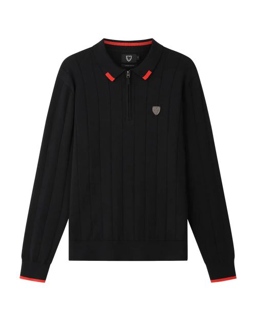 SUDU Polo 1876 Long Sleeve Knitted Polo - Black