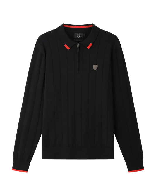 SUDU Polo 1876 Long Sleeve Knitted Polo - Black