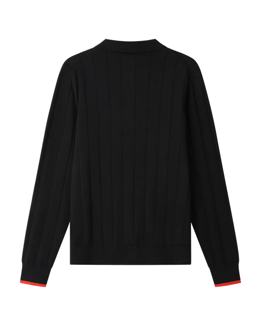 SUDU Polo 1876 Long Sleeve Knitted Polo - Black